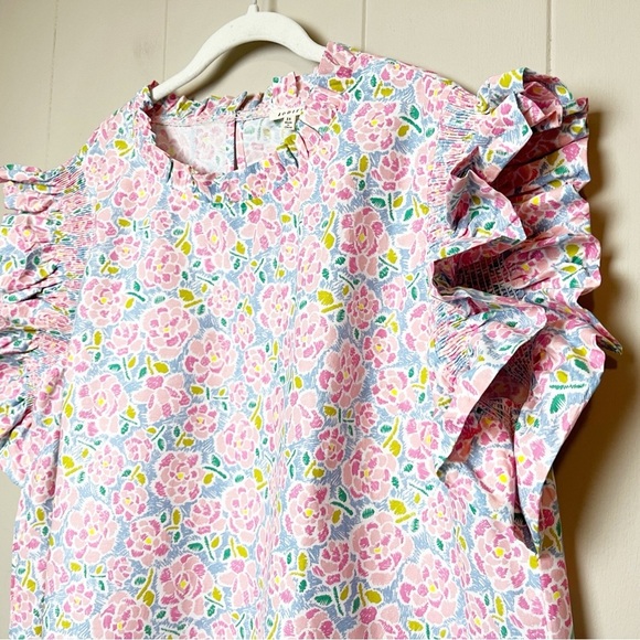 JODIFL Flutter Sleeve Top 3X pink floral ruffle blouse boxy high neck plus size - Picture 4 of 12